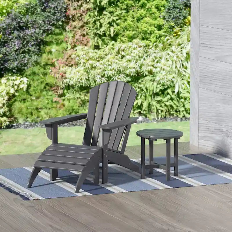 Polytrends Altura Outdoor Eco-Friendly All Weather Adirondack Chair with Ottoman and Side Table (3-Piece Set)