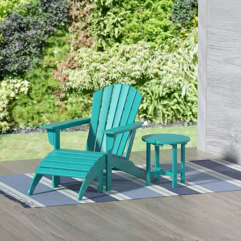 Polytrends Altura Outdoor Eco-Friendly All Weather Adirondack Chair with Ottoman and Side Table (3-Piece Set)