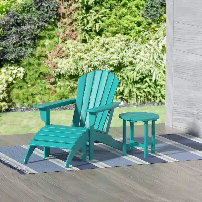 Polytrends Altura Outdoor Eco-Friendly All Weather Adirondack Chair with Ottoman and Side Table (3-Piece Set)