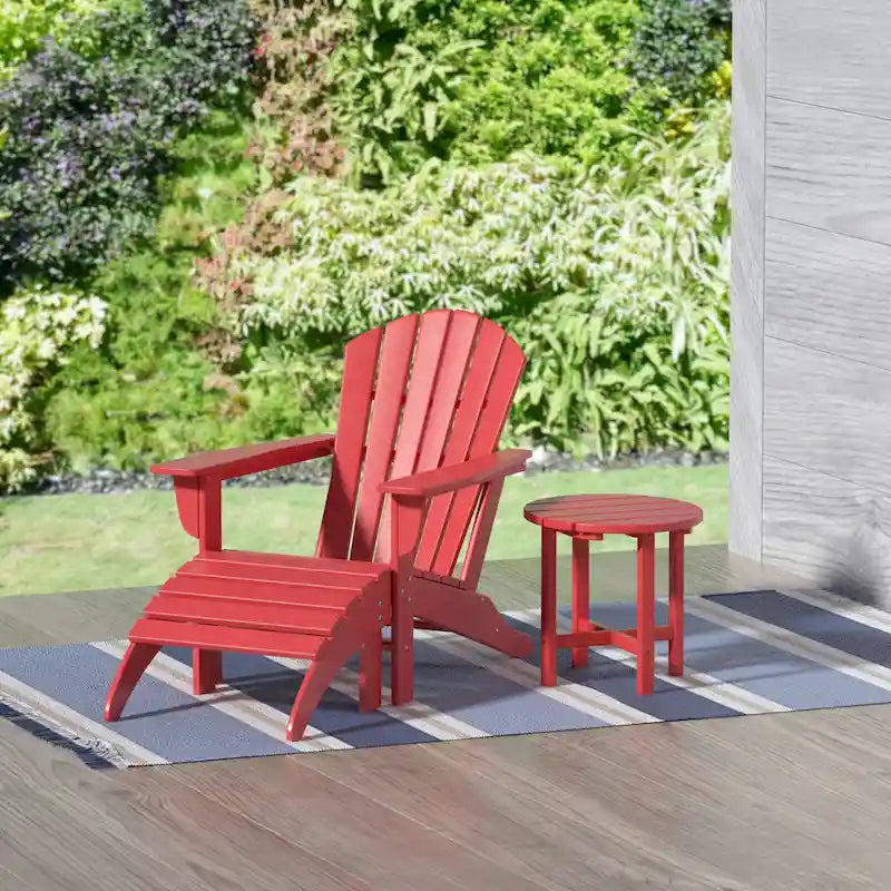 Chaise Adirondack d'extérieur toutes saisons écologique Polytrends Altura avec pouf et table d'appoint (ensemble de 3 pièces)