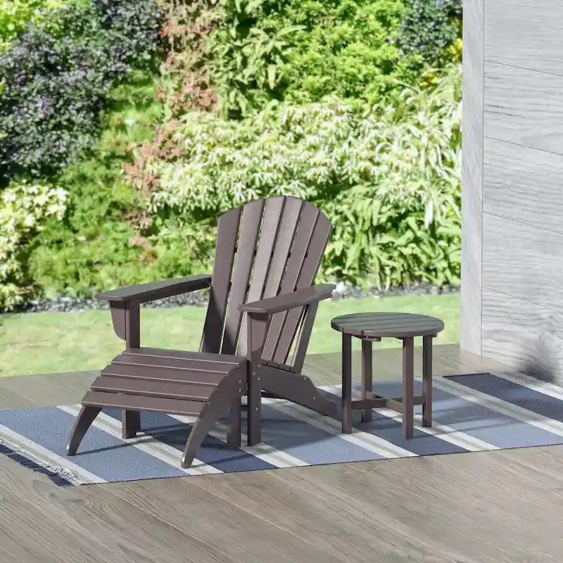 Chaise Adirondack d'extérieur toutes saisons écologique Polytrends Altura avec pouf et table d'appoint (ensemble de 3 pièces)
