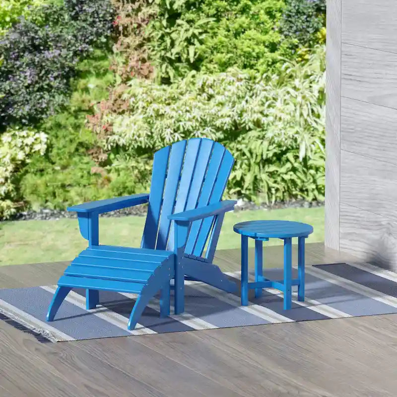 Chaise Adirondack d'extérieur toutes saisons écologique Polytrends Altura avec pouf et table d'appoint (ensemble de 3 pièces)