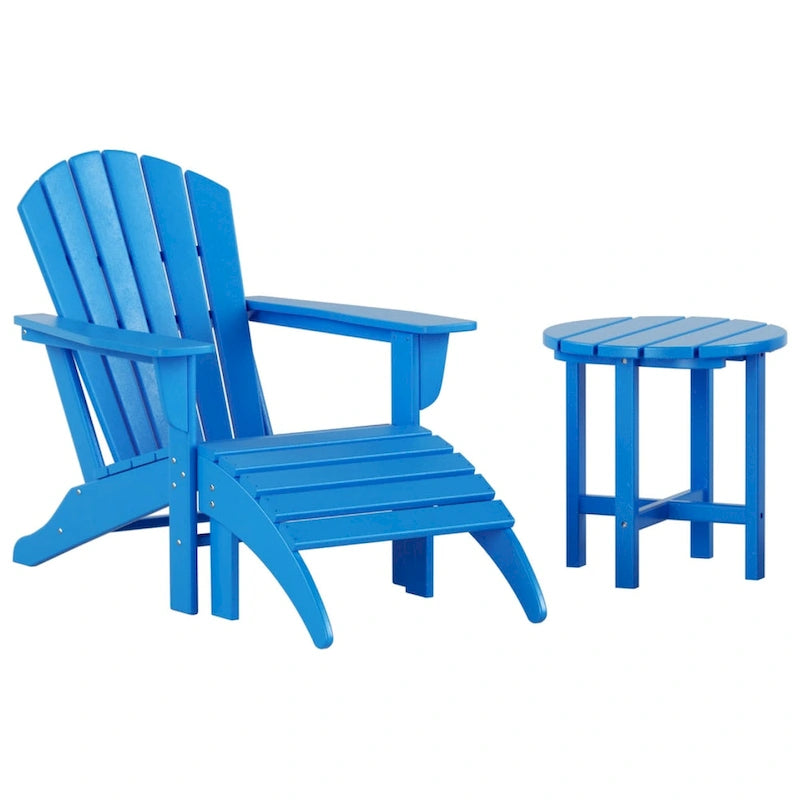 Chaise Adirondack d'extérieur toutes saisons écologique Polytrends Altura avec pouf et table d'appoint (ensemble de 3 pièces)