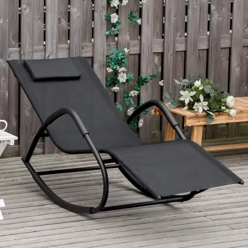 Outsunny Chaise longue de jardin, Balancelle d'extérieur Zéro Gravité, Fauteuil Inclinable à Bascule pour Patio, Terrasse, Bronzage au bord de la Piscine