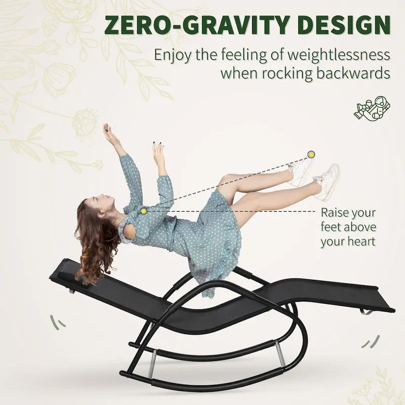 Outsunny Chaise longue de jardin, Balancelle d'extérieur Zéro Gravité, Fauteuil Inclinable à Bascule pour Patio, Terrasse, Bronzage au bord de la Piscine