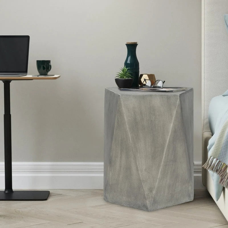 Adeco Modern Concrete Indoor Outdoor Hexagon Side Table