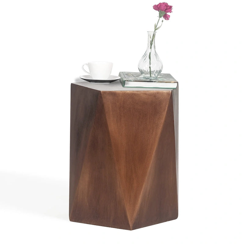 Table d'appoint hexagonale Adeco moderne en béton pour l'intérieur et l'extérieur