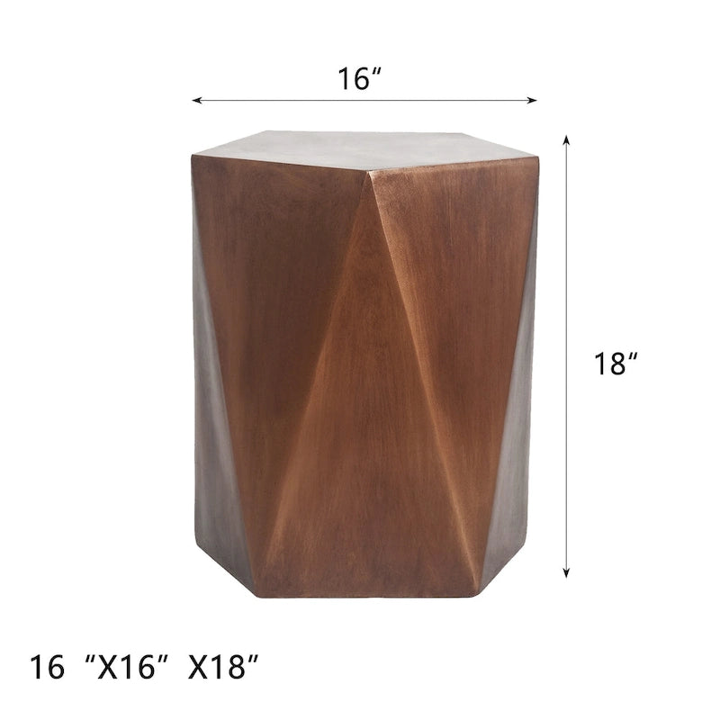 Table d'appoint hexagonale Adeco moderne en béton pour l'intérieur et l'extérieur