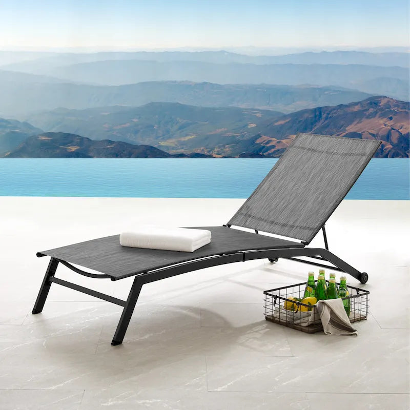 Corvus Antonio Outdoor Contemporary Sling-Fabric Adjustable Chaise Lounge