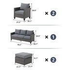 Ensemble de canapé d'extérieur 5 pièces en osier avec coussins