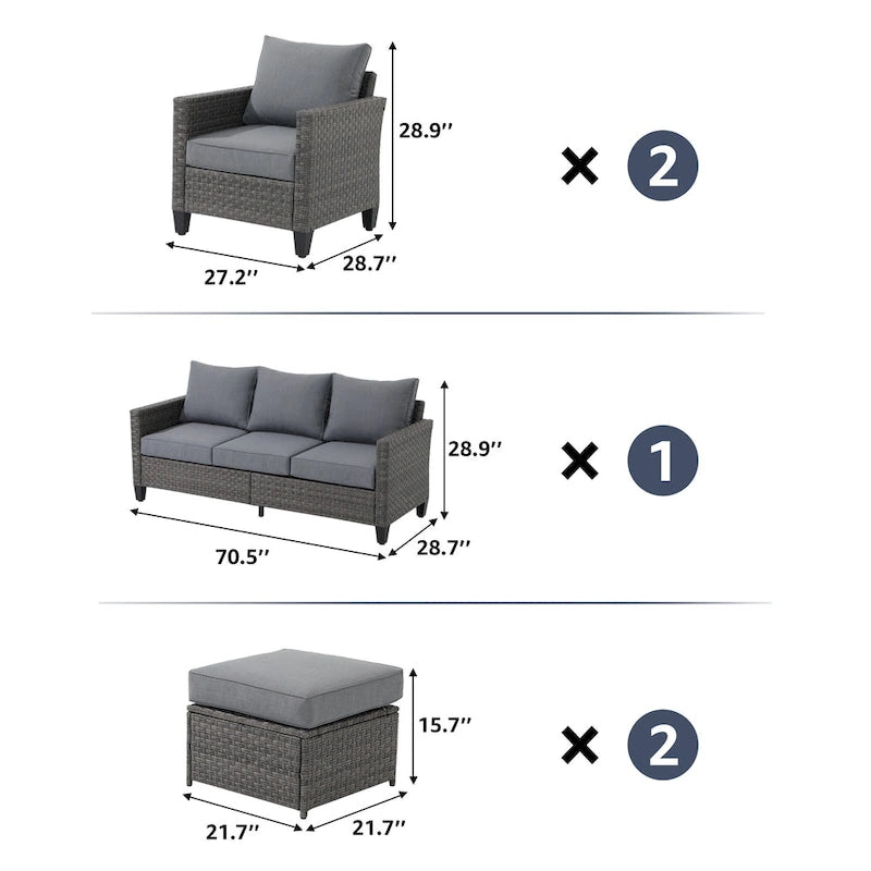 Ensemble de canapé d'extérieur 5 pièces en osier avec coussins