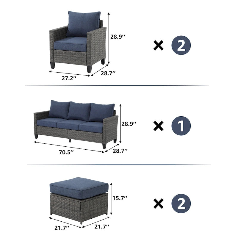 Ensemble de canapé d'extérieur 5 pièces en osier avec coussins