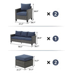 Ensemble de canapé d'extérieur 5 pièces en osier avec coussins