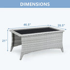 Table basse d'extérieur en osier avec plateau en verre et rotin