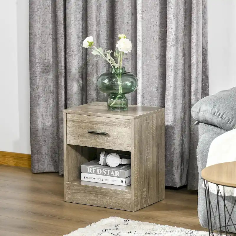 Table d'appoint moderne HOMCOM avec tiroir, Table d'appoint compacte avec étagère de rangement ouverte pour salon ou chambre à coucher