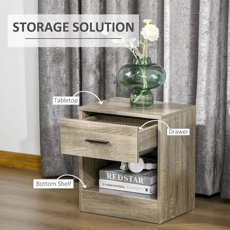 Table d'appoint moderne HOMCOM avec tiroir, Table d'appoint compacte avec étagère de rangement ouverte pour salon ou chambre à coucher