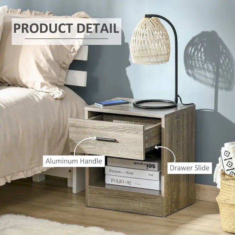 Table d'appoint moderne HOMCOM avec tiroir, Table d'appoint compacte avec étagère de rangement ouverte pour salon ou chambre à coucher