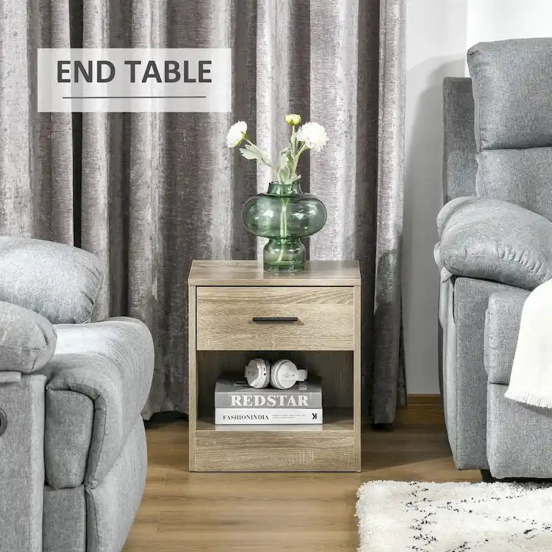 Table d'appoint moderne HOMCOM avec tiroir, Table d'appoint compacte avec étagère de rangement ouverte pour salon ou chambre à coucher
