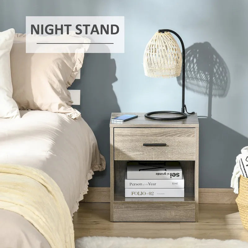 Table d'appoint moderne HOMCOM avec tiroir, Table d'appoint compacte avec étagère de rangement ouverte pour salon ou chambre à coucher