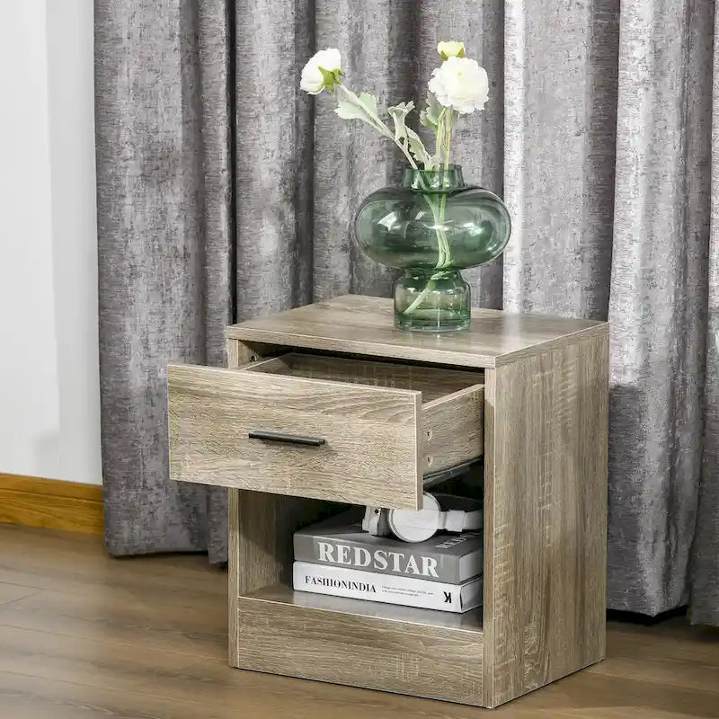 Table d'appoint moderne HOMCOM avec tiroir, Table d'appoint compacte avec étagère de rangement ouverte pour salon ou chambre à coucher