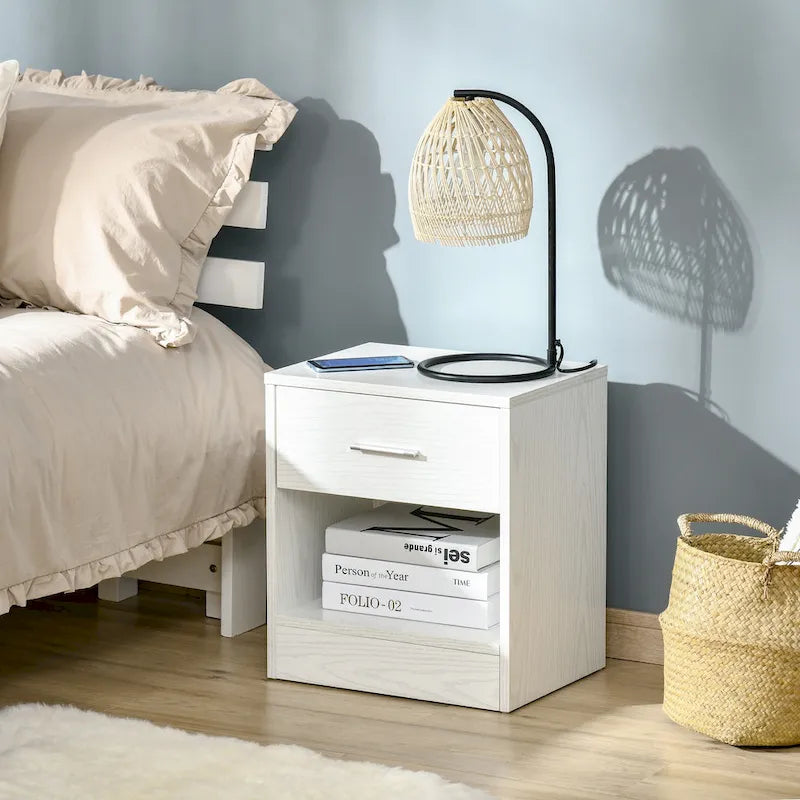 Table d'appoint moderne HOMCOM avec tiroir, Table d'appoint compacte avec étagère de rangement ouverte pour salon ou chambre à coucher