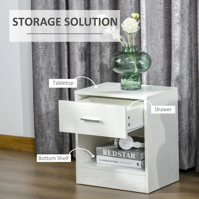 Table d'appoint moderne HOMCOM avec tiroir, Table d'appoint compacte avec étagère de rangement ouverte pour salon ou chambre à coucher