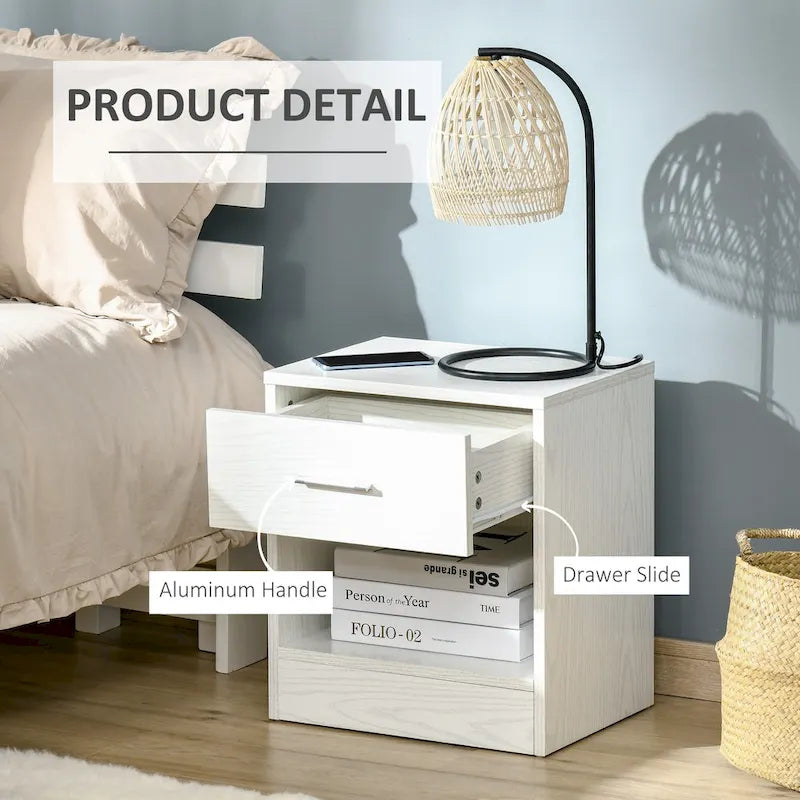 Table d'appoint moderne HOMCOM avec tiroir, Table d'appoint compacte avec étagère de rangement ouverte pour salon ou chambre à coucher