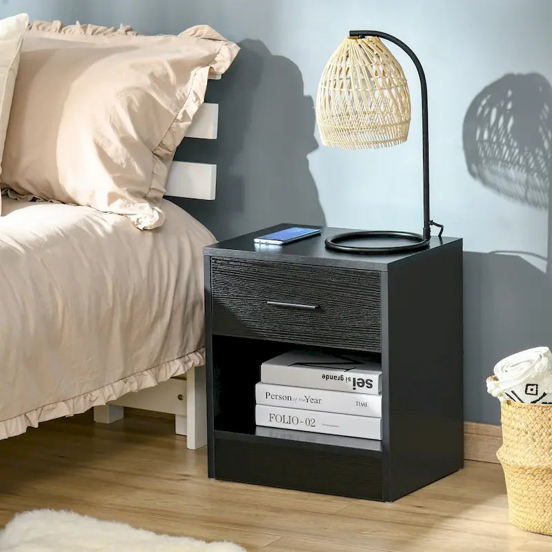 Table d'appoint moderne HOMCOM avec tiroir, Table d'appoint compacte avec étagère de rangement ouverte pour salon ou chambre à coucher