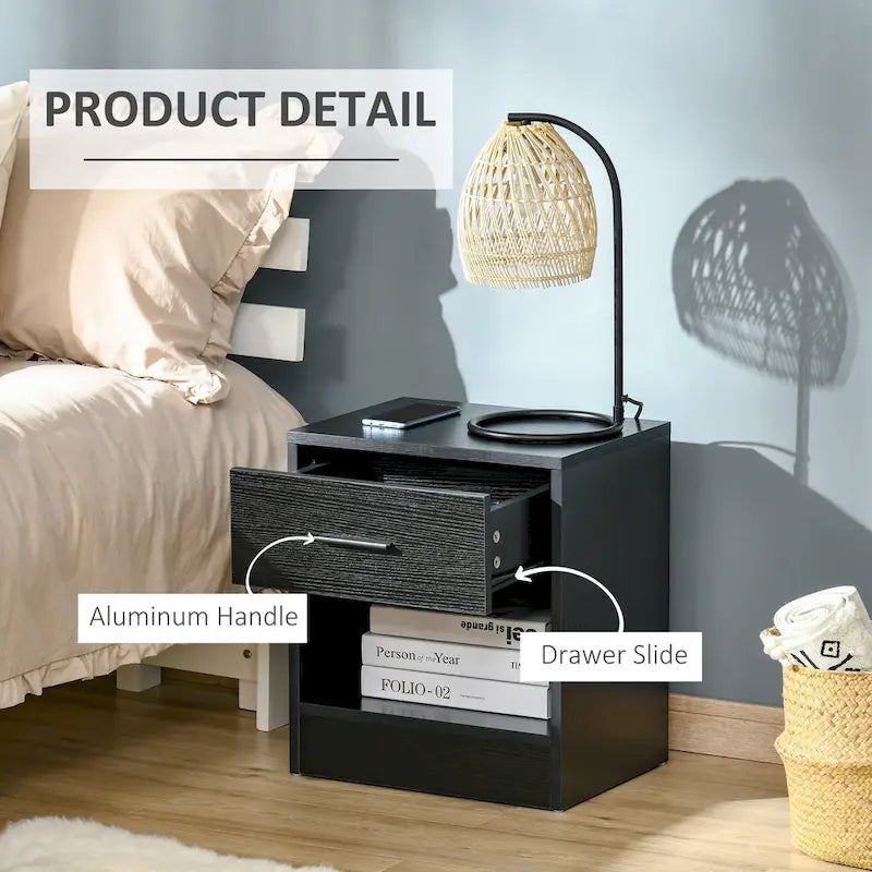 Table d'appoint moderne HOMCOM avec tiroir, Table d'appoint compacte avec étagère de rangement ouverte pour salon ou chambre à coucher