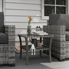 Outsunny Outdoor Wicker Coffee Table, Rattan Side Table with 2-Tier Storage Shelf , Aluminum Frame Square, End Table