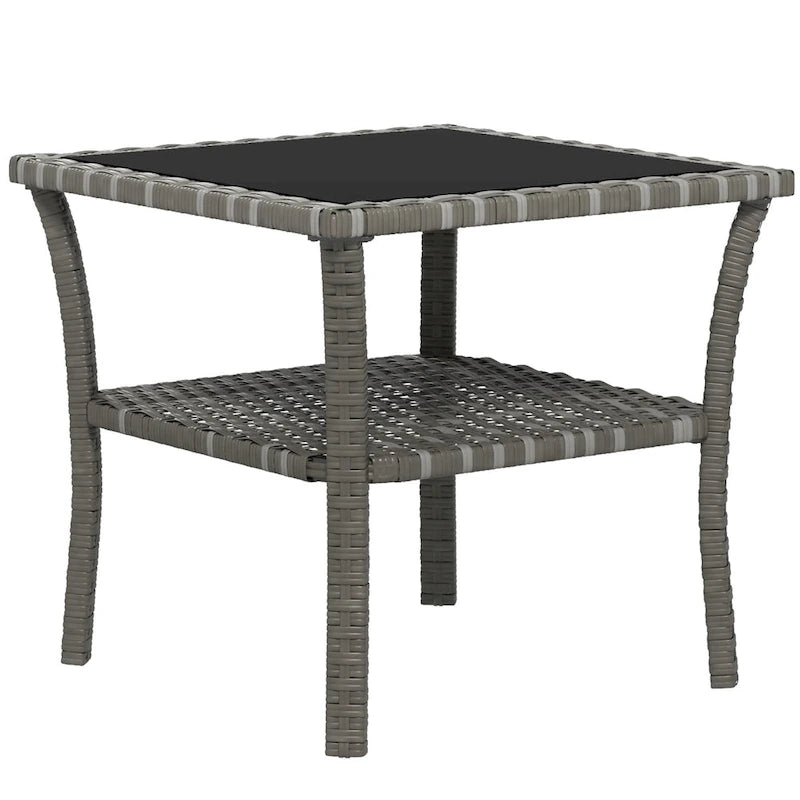 Table basse d'extérieur en osier Outsunny, table d'appoint en rotin avec étagère de rangement à 2 niveaux, structure carrée en aluminium, table d'appoint