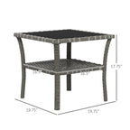 Table basse d'extérieur en osier Outsunny, table d'appoint en rotin avec étagère de rangement à 2 niveaux, structure carrée en aluminium, table d'appoint