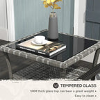 Table basse d'extérieur en osier Outsunny, table d'appoint en rotin avec étagère de rangement à 2 niveaux, structure carrée en aluminium, table d'appoint