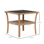Table basse d'extérieur en osier Outsunny, table d'appoint en rotin avec étagère de rangement à 2 niveaux, structure carrée en aluminium, table d'appoint