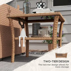 Table basse d'extérieur en osier Outsunny, table d'appoint en rotin avec étagère de rangement à 2 niveaux, structure carrée en aluminium, table d'appoint