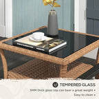 Table basse d'extérieur en osier Outsunny, table d'appoint en rotin avec étagère de rangement à 2 niveaux, structure carrée en aluminium, table d'appoint