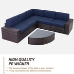 SUNCROWN Ensemble de mobilier de jardin 6 pièces en rotin