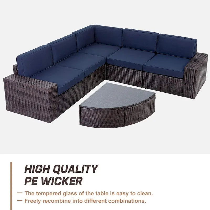 SUNCROWN Ensemble de mobilier de jardin 6 pièces en rotin