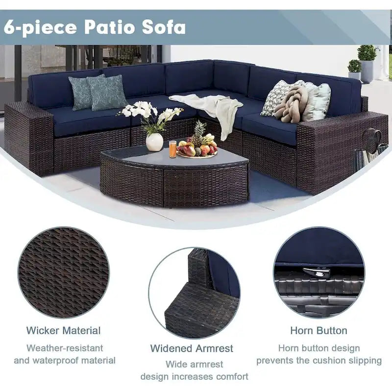 SUNCROWN Ensemble de mobilier de jardin 6 pièces en rotin
