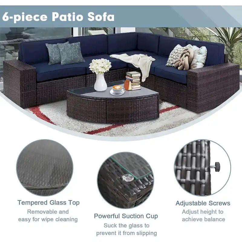 SUNCROWN Ensemble de mobilier de jardin 6 pièces en rotin