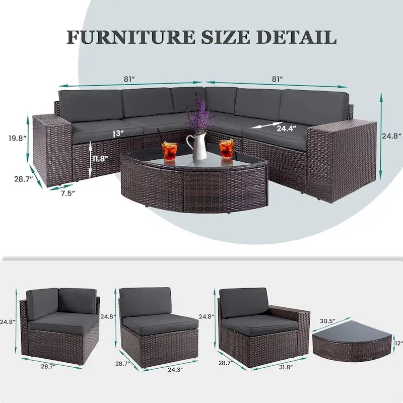 SUNCROWN Ensemble de mobilier de jardin 6 pièces en rotin