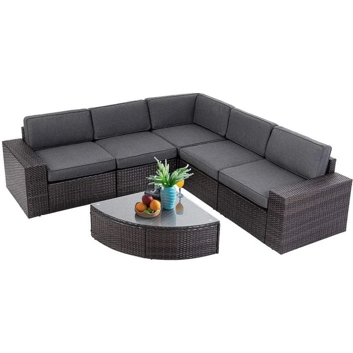 SUNCROWN Ensemble de mobilier de jardin 6 pièces en rotin