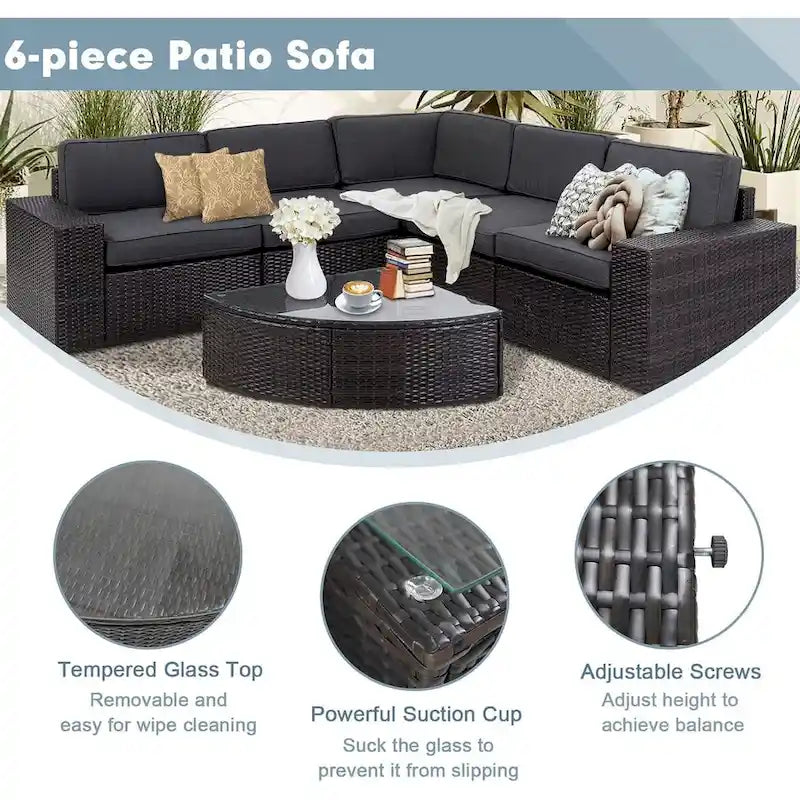 SUNCROWN Ensemble de mobilier de jardin 6 pièces en rotin