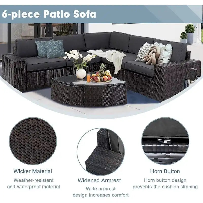 SUNCROWN Ensemble de mobilier de jardin 6 pièces en rotin