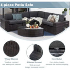 SUNCROWN Ensemble de mobilier de jardin 6 pièces en rotin