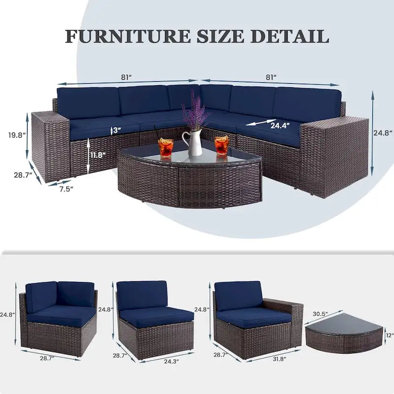 SUNCROWN Ensemble de mobilier de jardin 6 pièces en rotin