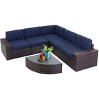 SUNCROWN Ensemble de mobilier de jardin 6 pièces en rotin