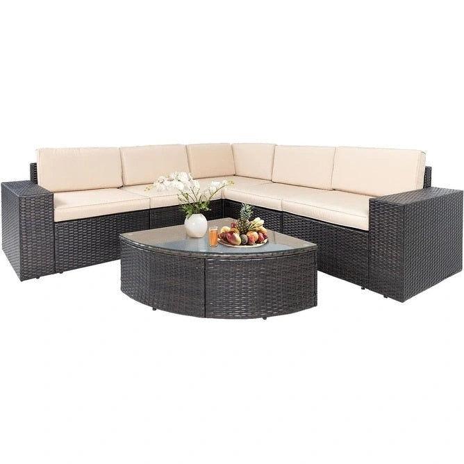 SUNCROWN Ensemble de mobilier de jardin 6 pièces en rotin
