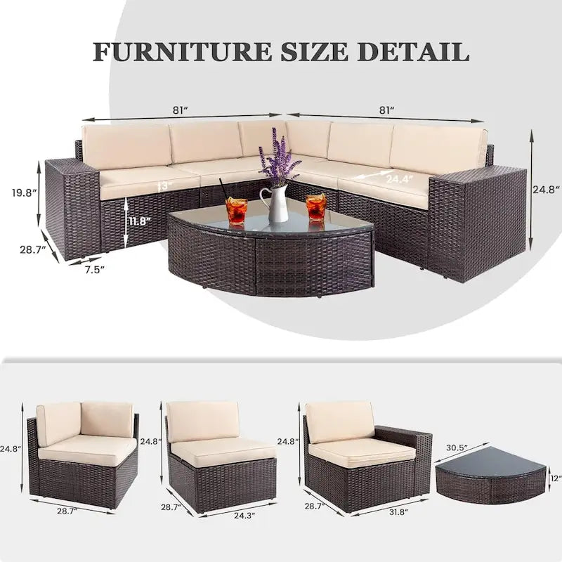 SUNCROWN Ensemble de mobilier de jardin 6 pièces en rotin