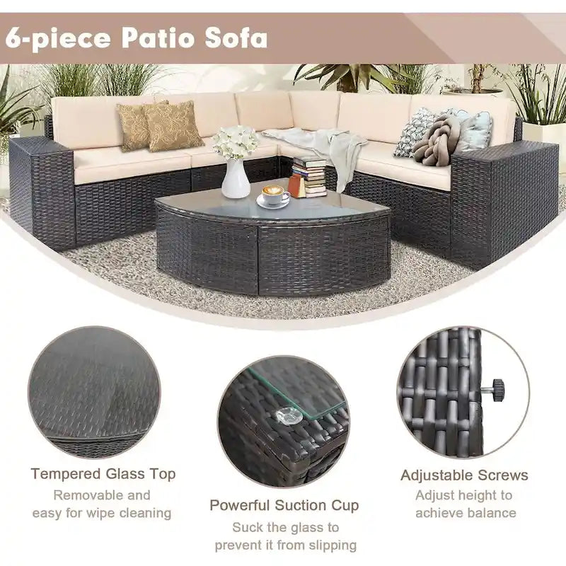 SUNCROWN Ensemble de mobilier de jardin 6 pièces en rotin
